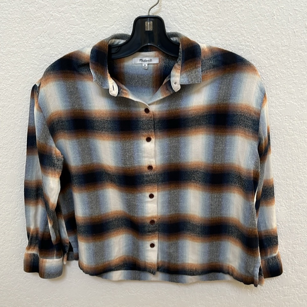 Madewell Gold and Blue Button Down Top
